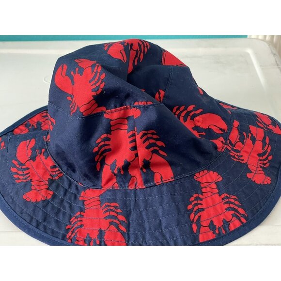 Gymboree Baby Reversible Sun Bucket‎ Coastal Hat Lobster 12-24 M Navy & Red - Picture 1 of 3